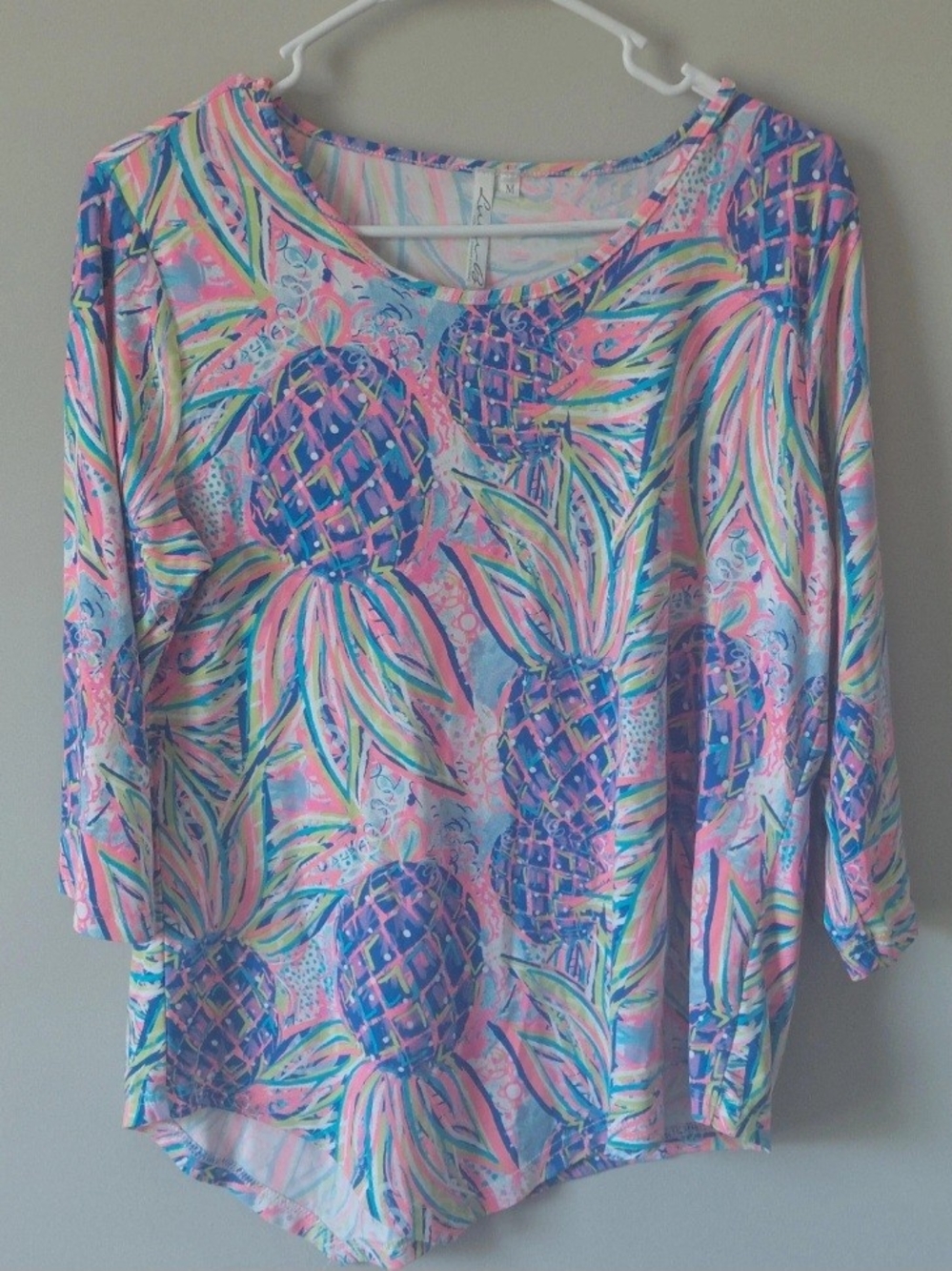 Lulu-B Long Sleeve Pineapple Print Top - Pink, Blue, Yellow